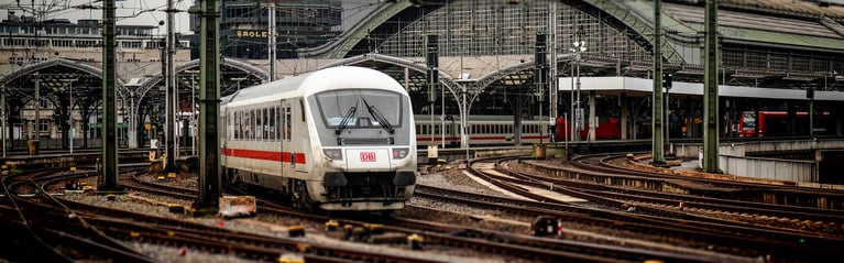 A train pulls out of the station