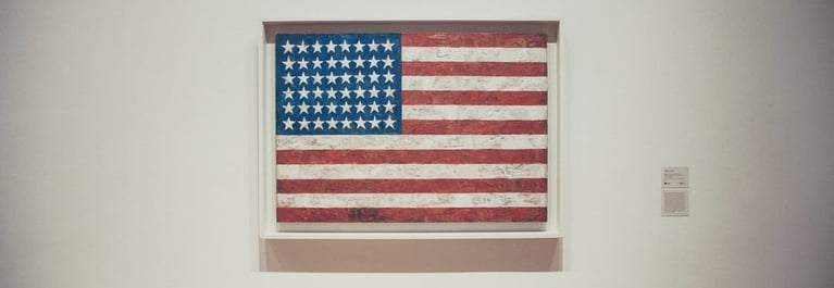 Vintage American flag in a display frame